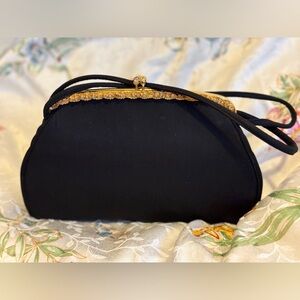 Harry Levine Vintage Satin Evening Bag with 24k Plated Frame